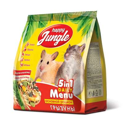 Happy Jungle Pet rodents food, 350 g. For Hamsters, Rats, Mice And Gerbils. balanced mix of granulated grains, grains, vegetable