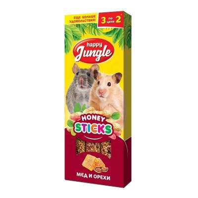 Happy Jungle Sticks for small rodents, honey&nuts, 3 sticks Healthy and Delicious Supplement