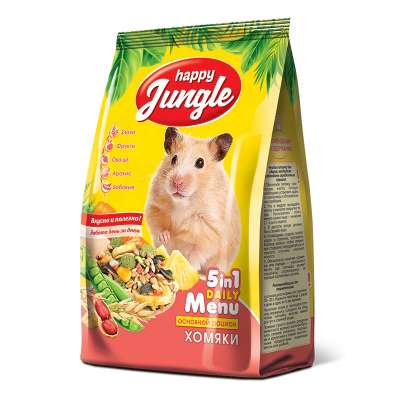 Happy Jungle Pet hamster food, 400 g. balanced mix of granulated grains, grains, vegetables, fruits and peanuts